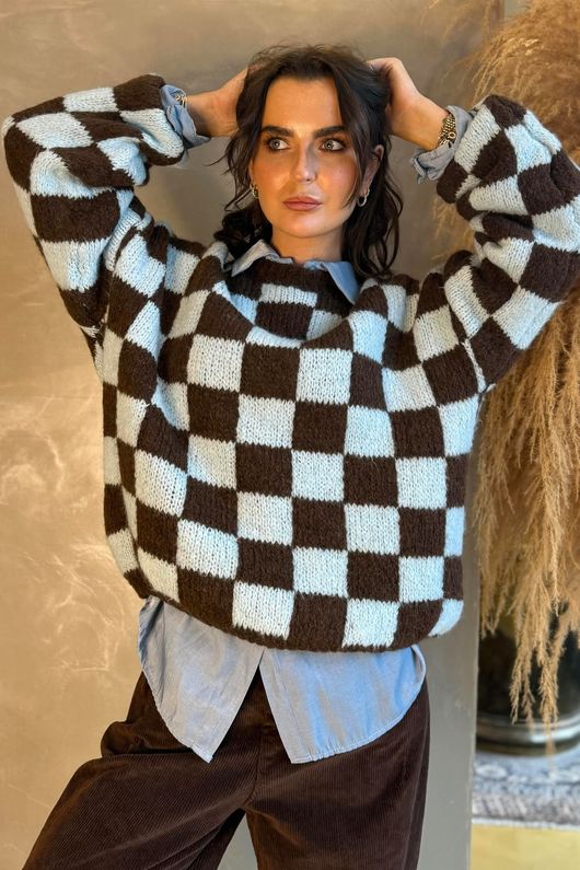 Big Softie Checkerboard Knit Chocolate & Blue